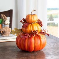 Way to Celebrate Thanksgiving Fall Farmhouse Pumpkin Stack Decoration (14.4 in), Multiple Colors
