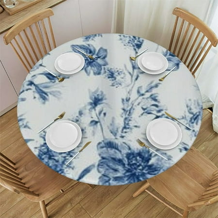 

Patifu Blue Flowers Round Tablecloth - Stain-Resistant and Washable - Ideal for Indoor and Outdoor Use - 100% Polyester - Perfect for Picnic Dining Kitchen and Farmhouse Decor 42 -46