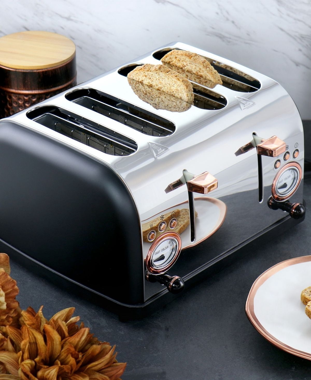 4 Slice Stainless Steel Wide Slot Retro Toaster
