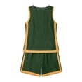 thumbnail image 4 of Women's Summer Casual 2 Piece Outfits Color Block Trim Sleeveless Crewneck Tank Tops and Wide Leg Shorts Sets Lounge Beach Vacation Sets Army Green, 4 of 6