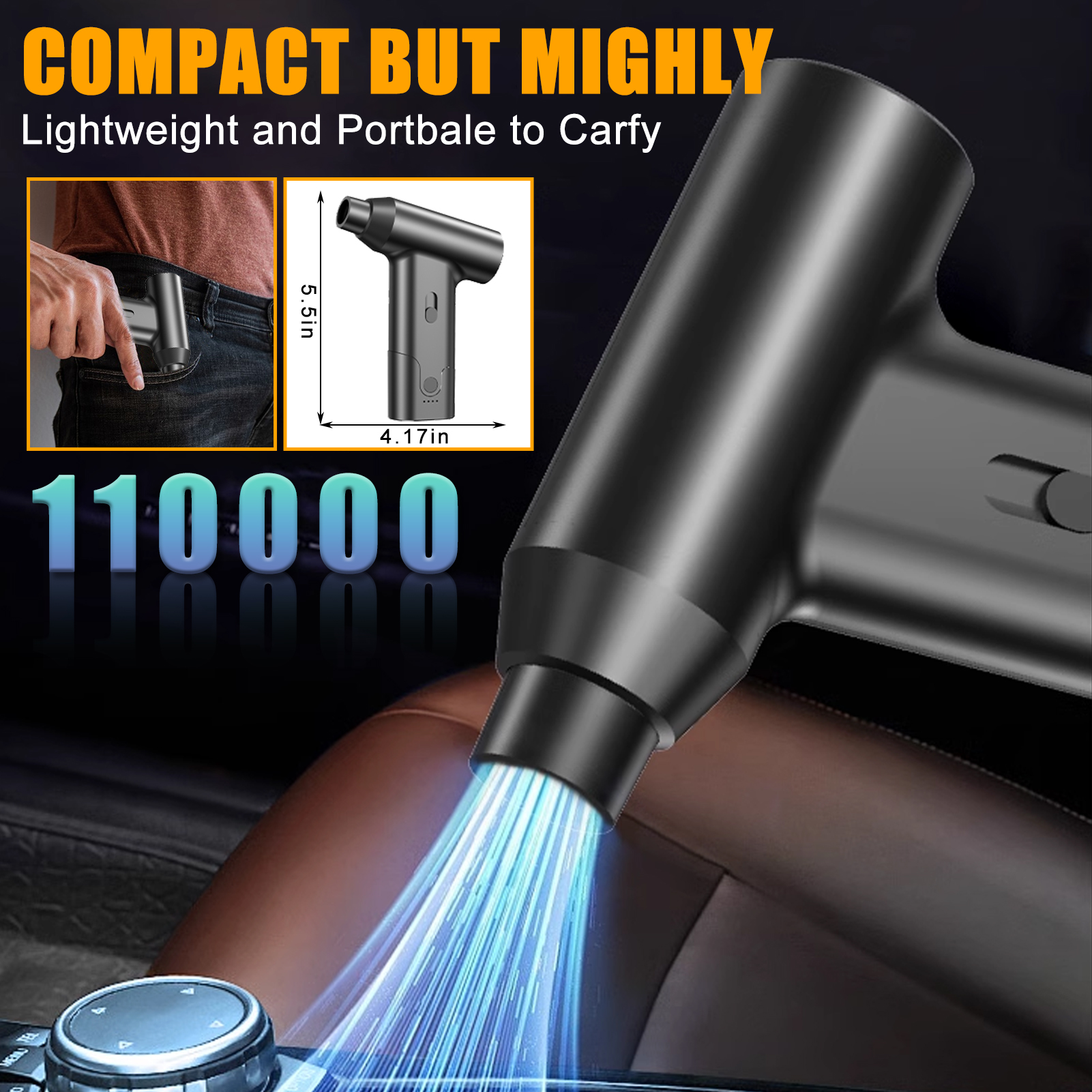 Turbo Fan 110000RPM Variable Speed Brushless Motor Mini Electric Air Duster Portable Blower Fan for Home Car Office