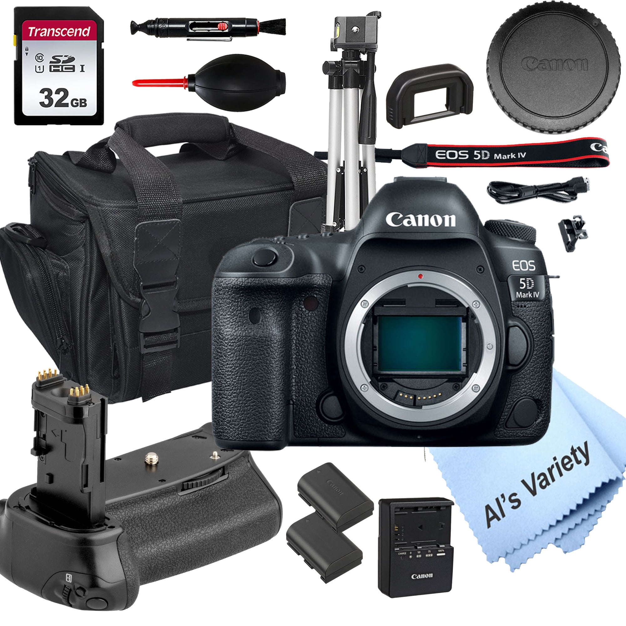 Canon EOS 5D Mark IV DSLR Camera (Body Only) + Power Battery Grip, 32GB SD Card, Case , Tripod, And More (14pc Bundle) (International Version)
