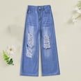 thumbnail image 2 of Staki Teen Jeans Girl's Flap Pocket Side High Waist Straight Leg Cargo Long Jeans Denim Pants 6-14Y(Blue,13-14 Years), 2 of 3