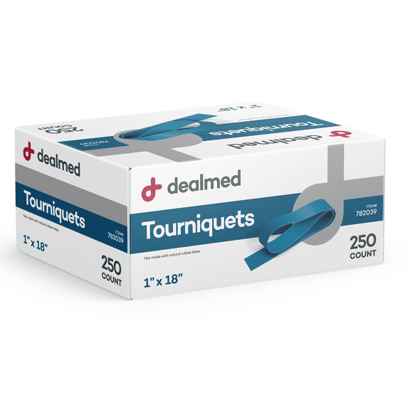 Dealmed Latex-Free Tourniquets, 1" W x 18" L, Blue, 250 Count