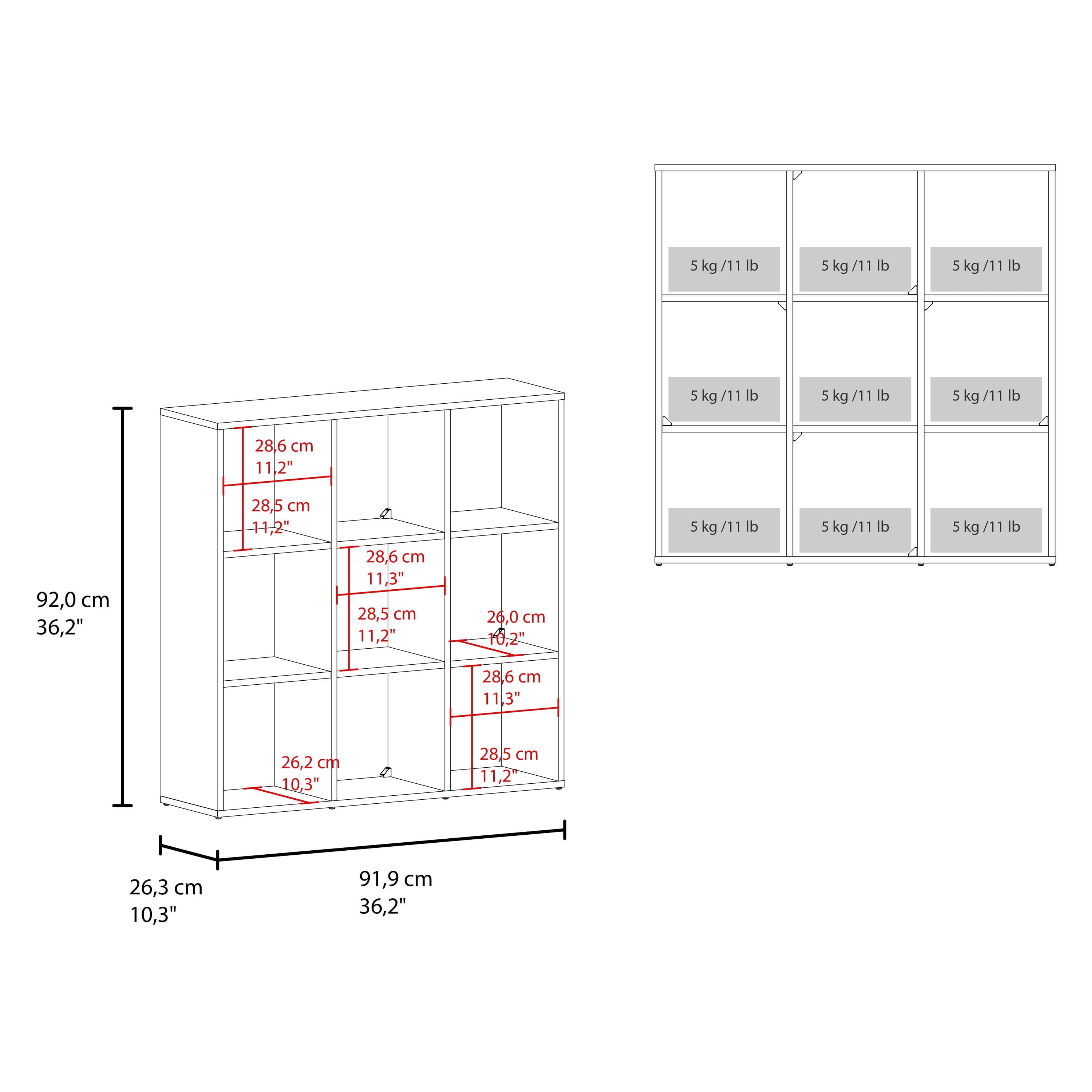 Lena 9-Cube Storage Organizer Bookcase with Display Shelves and 4 Cloth Boxes, for Living Room, Office & Bedroom