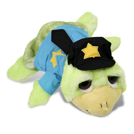 DolliBu Large Green Sea Turtle Police Officer Plush Toy - Soft Green Sea Turtle Cop Stuffed Animal Dress Up with Cute Cop Uniform and Cap Outfit - 11 Inches