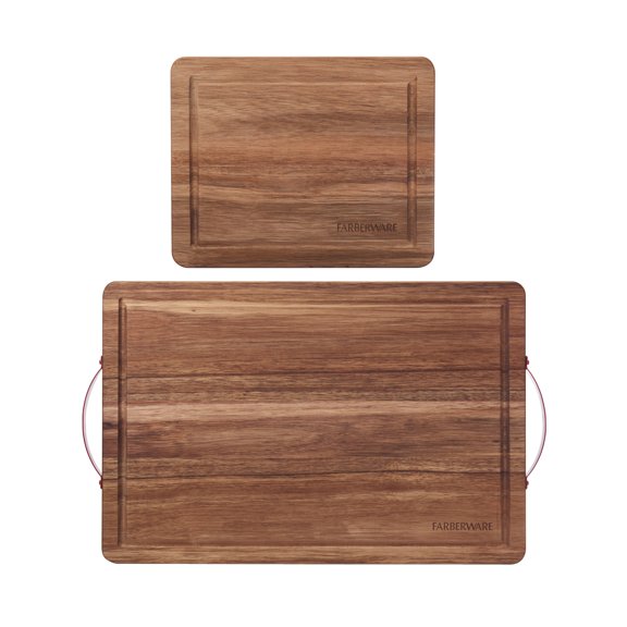 Farberware 2-piece Acacia Cutting and Serving Board Set with Red Handles