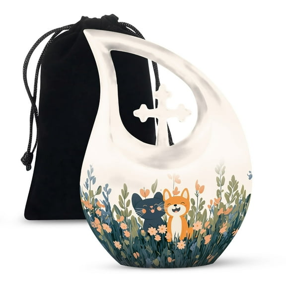 MUKTIVE Pet Urn for Cat Ashes, Funeral and Cremation Urns for Ash, Pet Memorial Urn for Home, Decorative and Memorial Urn, White, 10 Inch, Large, Pack of 1