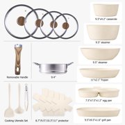 MCQ 17 Pcs Nonstick Cookware Set Pots and Pans, Non-toxic with Stay-Cool Handles for Kitchen, Beige