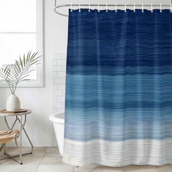Navy Blue Ombre Waterproof Fabric Shower Curtain,Modern Abstract Art Blue White Striped Waterproof Fabric Shower Curtain for Bathroom Curtains Bathtubs Shower Curtains with 12 Hooks Extra Long 72x96