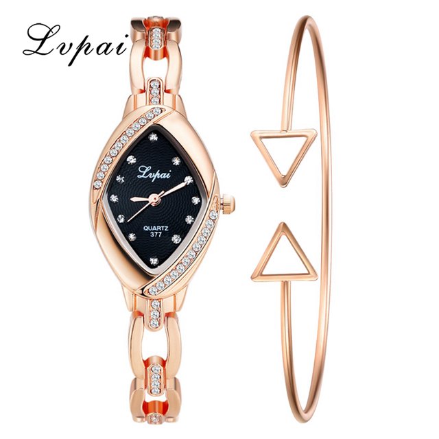 Correa de aleación de moda esfera rombo pantalla analógica pulsera de cuarzo conjunto reloj de pulsera para mujer #04