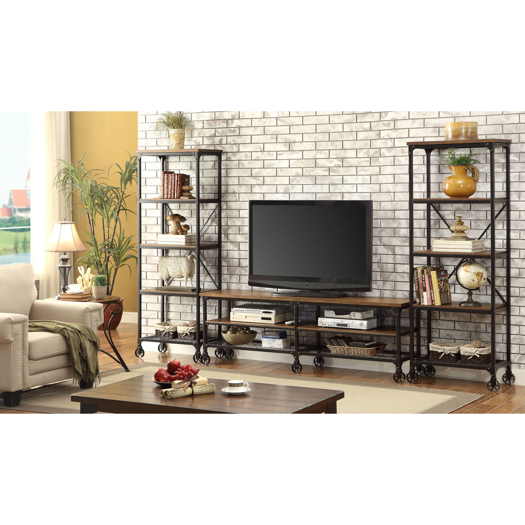 Furniture of America Janson Industrial 72Inch TV Stand, Medium Oak