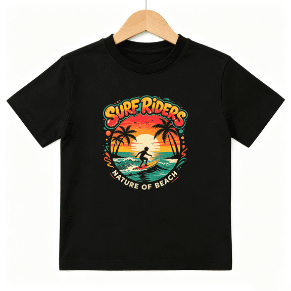Surf Riders Boys Graphic Tee, Retro California Summer Beach 100% Cotton Kids Short Sleeve T-Shirt