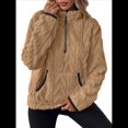 thumbnail image 1 of Suéter de Larga con Cremallera de un Cuarto para Mujer, Sudadera de Forro con Capucha, Sudaderas con Solapa, Suéteres Cálidos con Bolsillos. Caqui S, 1 of 9