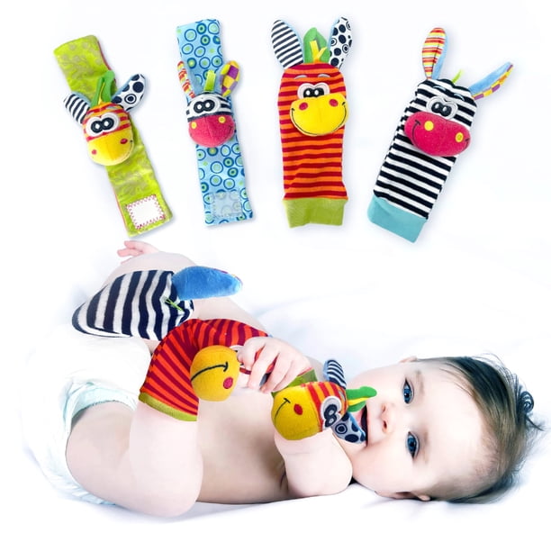 Baby K Foot Finder Calcetines Y Sonajeros De Muñeca (Juego H) - Juguetes Para Recién Nacidos Para Bebés O Niñas - Juguetes Para Bebés Para El Desarrollo Del Cerebro - Sonajeros Para Manos Y Pies Adecu