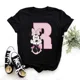thumbnail image 3 of Camiseta de algodón para niños de Disney Minnie Mouse, divertida camiseta con estampado de 26 letras mayúsculas de la A a la Z, camisetas góticas para niñas, camisetas kawaii de verano, 3 of 5