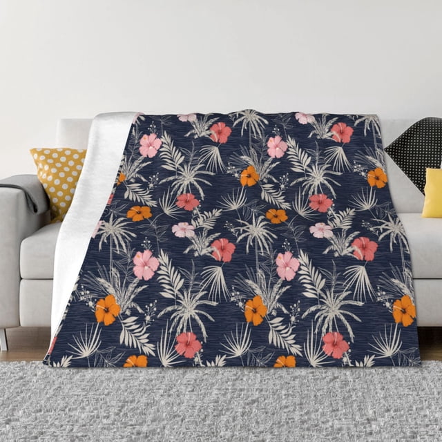 Balery Hawaiian Style Manta de Franela con Dibujo, Lujo Ultra Suave y Cálido, Antipelusa y Resistente a las Arrugas para Cama, Sofá, Camping -80"x60"