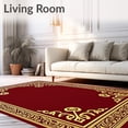 thumbnail image 2 of ODIKA 2'x3' Machine Washable Non-Slip Area Rug, Luxurious Velvet Style Ceremonial Walkway with Embossed Crest High Traffic Rug, Red, 621437, 2 of 7