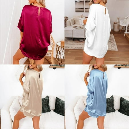 

Monfince Solid Color Chiffon Shirt Short-sleeved Straight Shorts Pajamas Casual Home Style