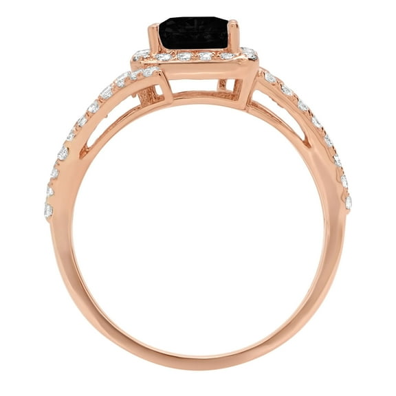 1.935 ct Emerald Cut Natural Onyx Solitaire with Accents Engagement Ring for Women in 18K Rose Gold