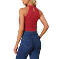 thumbnail image 3 of INSPIRE CHIC Women's Bodysuit Fringe Trim Sleeveless Halter Neck Bodycon Tops M Red, 3 of 6