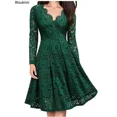 thumbnail image 3 of Vestido de encaje elegante para mujer, minivestido Vintage de manga larga con cuello en V, liso, ajustado, para fiesta y Club nocturno, 2024, 3 of 5