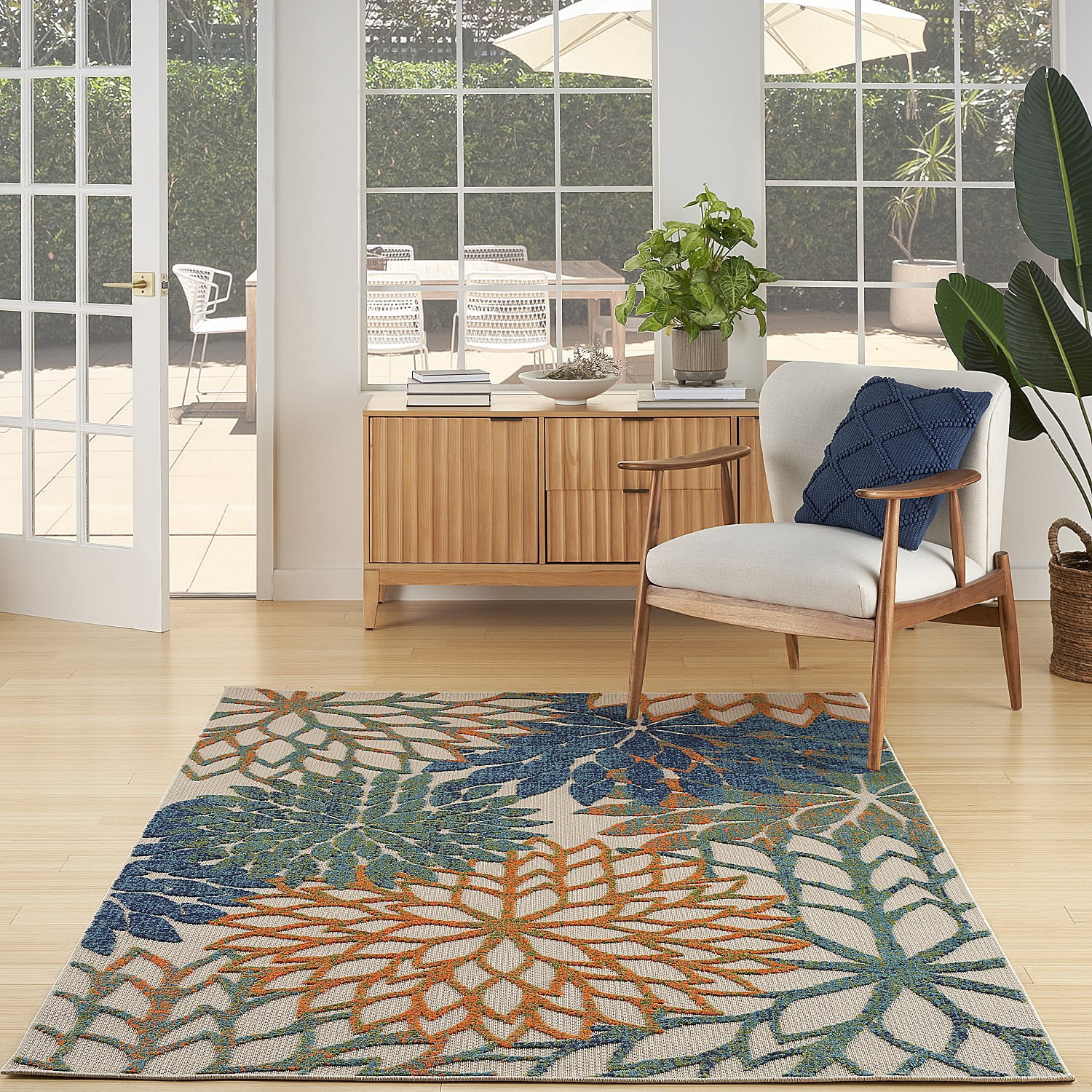 Nourison Aloha Indoor Outdoor Blue Green 3'6" x 5'6" Area Rug, Easy Cleaning, Non Shedding, Bed Room, Living Room, Dining Room, Kitchen (4x6)
