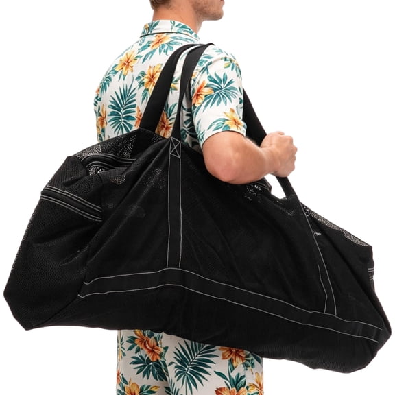 Black Mesh Duffle Bag, 37 x 15 x 15 in Extra Large Carry Bag for Scuba Dive or Snorkel Gear, Polyester Storage Sack for for Beach, Pool Swimming, Travel, Sports, Black