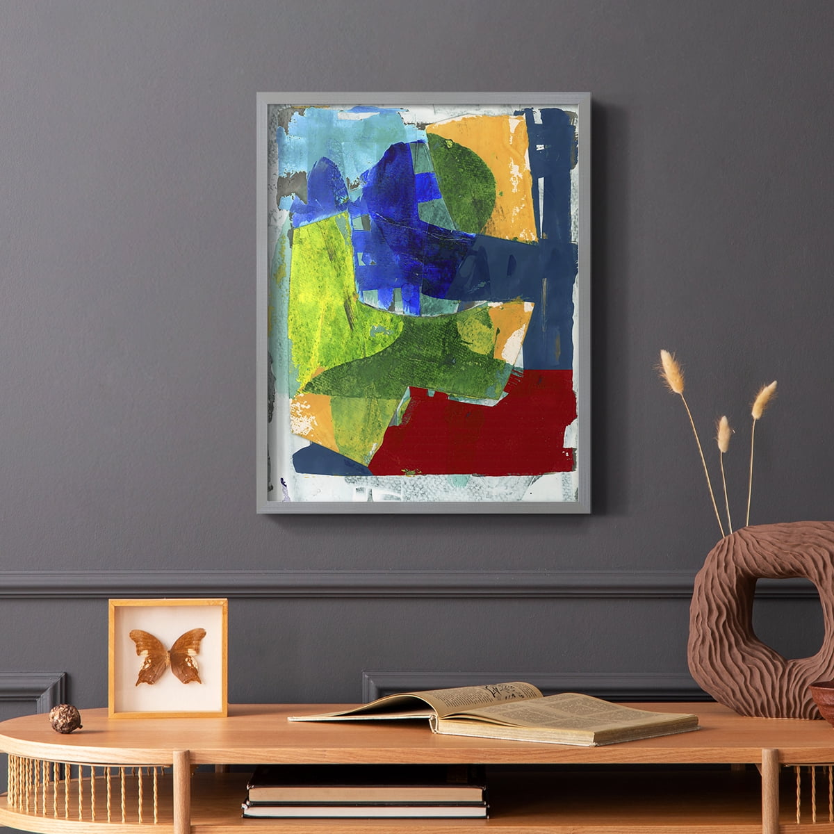 Brights Strokes II Framed Print in Gray Solid Wood Framed Print No Nail Hanging