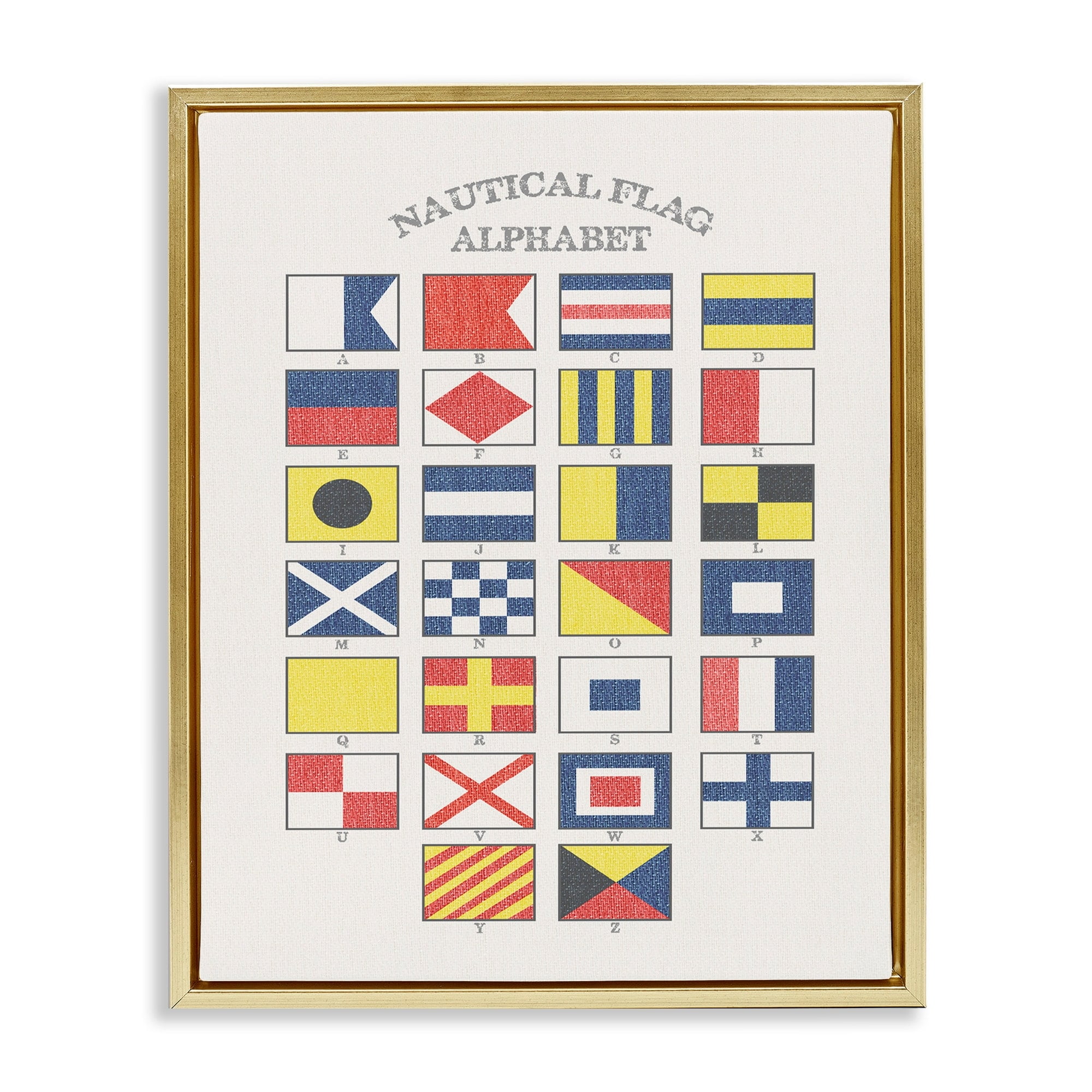 Stupell Industries Nautical Flag Alphabet Metallic Gold Framed Floating Canvas Wall Art, 24x30, by Daphne Polselli