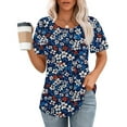 thumbnail image 2 of Raeneomay Short Sleeve Tunic Tops Fit Pleated Blouse Shirts Fashionable Women's Casual Short Sleeved Loose Round Neck Printed Top, 2 of 5
