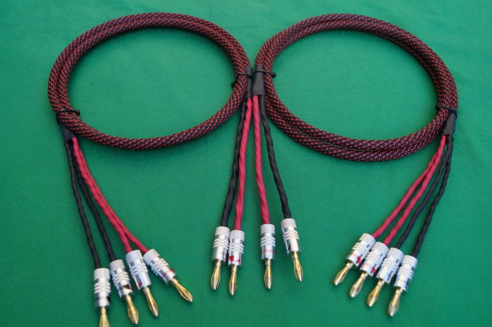 10 Ft 2 to 4 Banana Elite Pure Copper BiWire Speaker Cable 1 Pair USA MADE.
