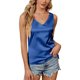 thumbnail image 1 of Women Summer Casual Loose Fit Sleeveless Tank Top Sexy Double V-Neck Basic Solid Color Satin Camisole Blouses Shirts Blue, 1 of 3
