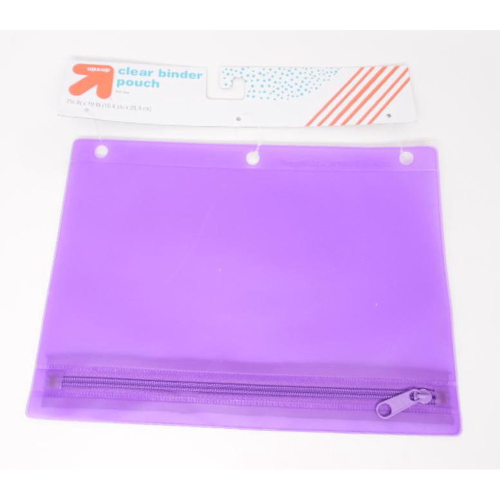 Up&Up Pencil Pouch Clear 3Hole Binder Pouch w/ Zipper Purple