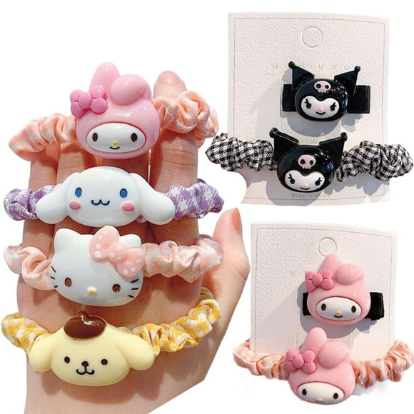 Kitty Sanrio Kawaii Hair Rope Cartoon Plushie Hairpin Hair Clip Head Rope Cute Girl Hair Accessories Rubber Ban Plush Gift