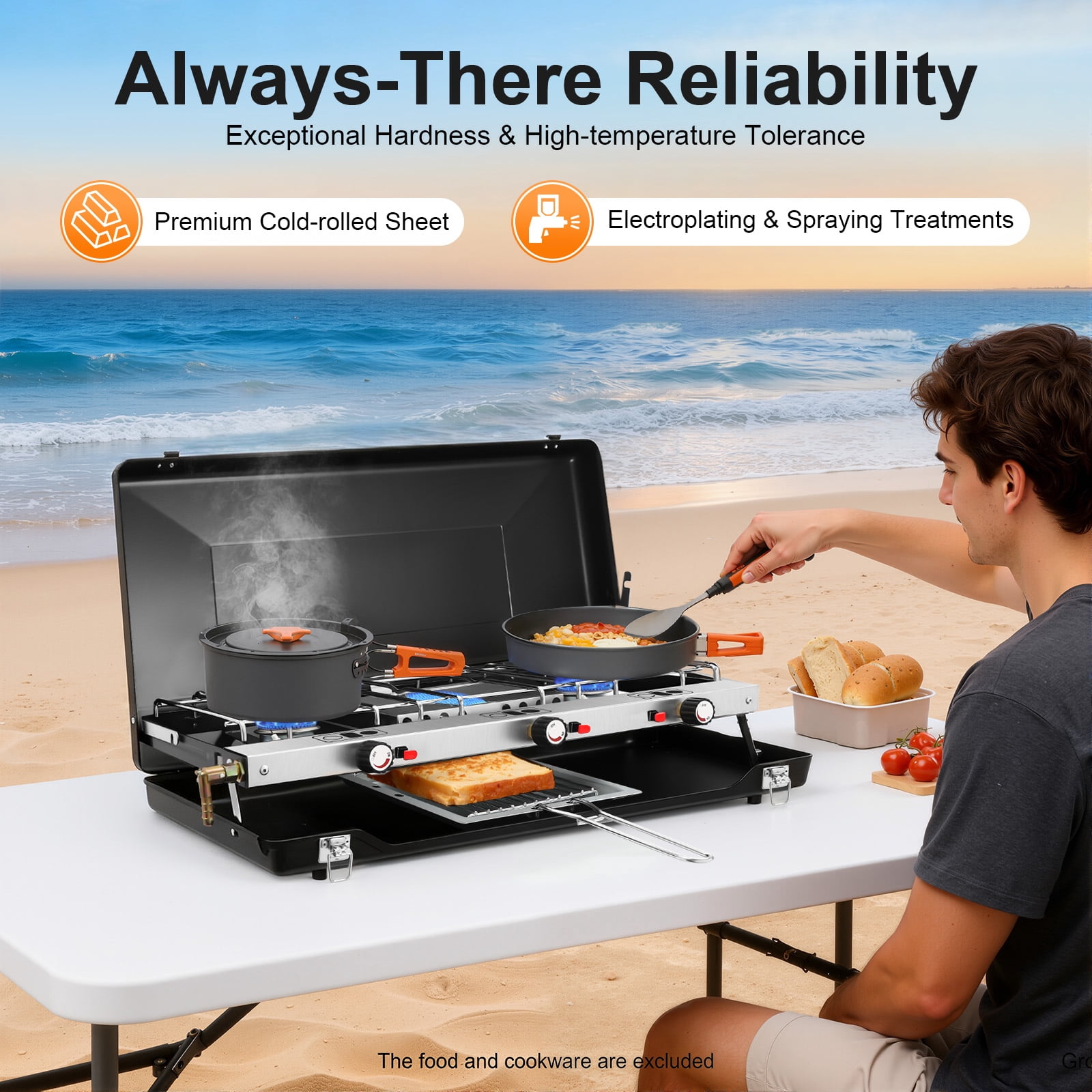 Miumaeov 3-Burner Gas Camping Stove, 4500W Portable Outdoor Stove with Adjustable Flame, Foldable Design & Piezo Ignition, No Assembly Required