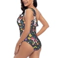 thumbnail image 4 of Easygdp Mushrooms Snails Butterflies Women's One Shoulder Ruffle Monokini Bathing Suits with Removable Chest Pad, Quick Drying - Medium, 4 of 8