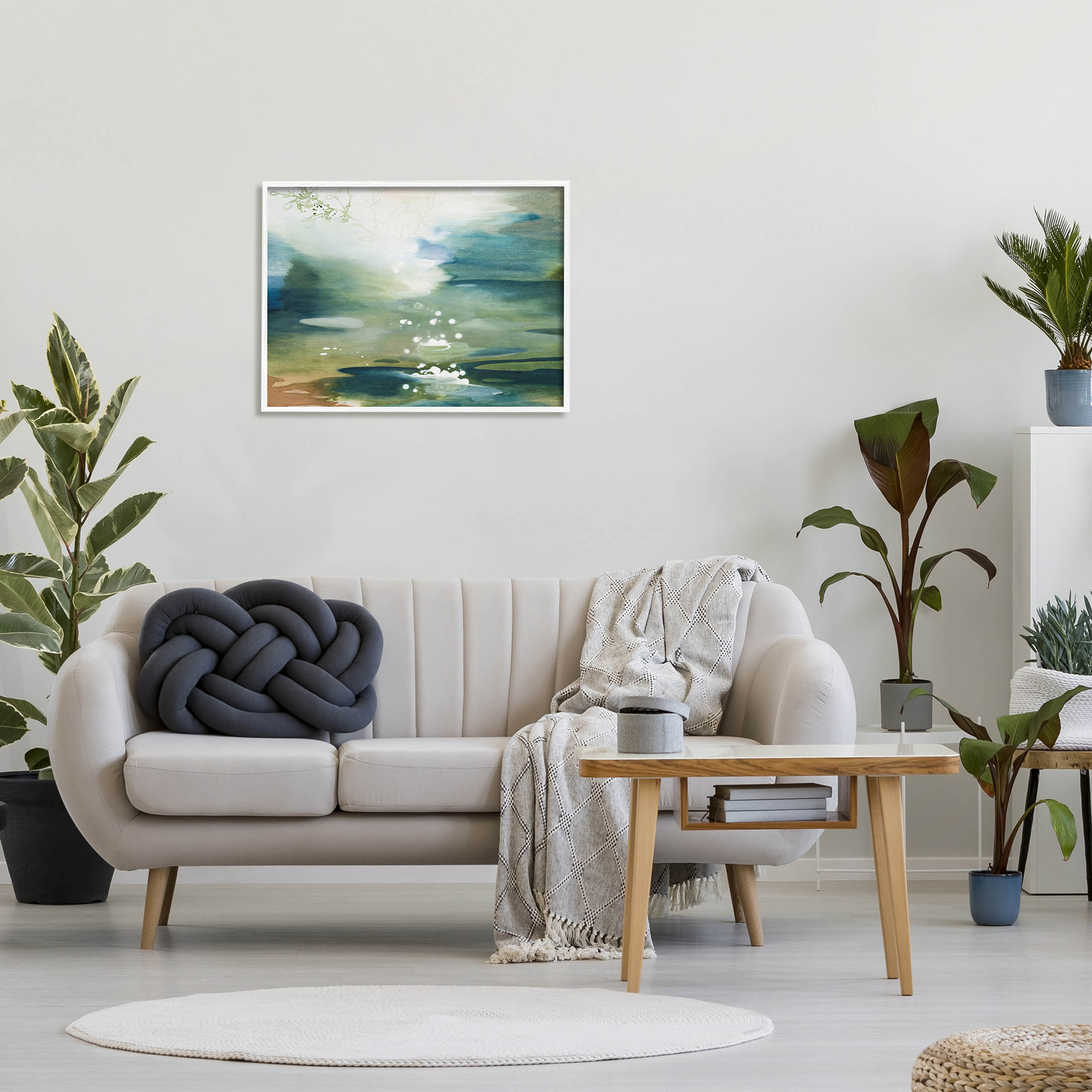 Water Surface Landscape Bubbles Abstract Painting White Framed Art Print Wall Art