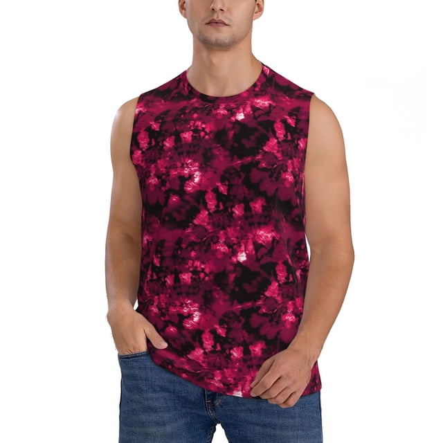 Fotbe Burgundy Tie Dye Men's Camiseta sin Mangas Estampada para Hombres, Playera Casual para Gimnasio, Entrenamiento, Playa-Medium