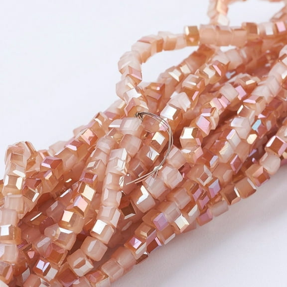 Electroplate Glass Beads Strands Imitation Jade Half Rainbow Plated Faceted Cube Orange 2~2.5x2~2.5x2~2.5mm Hole: 0.5mm about 195~200pcs/strand 16.9~17.5 inch(43~44.5cm)