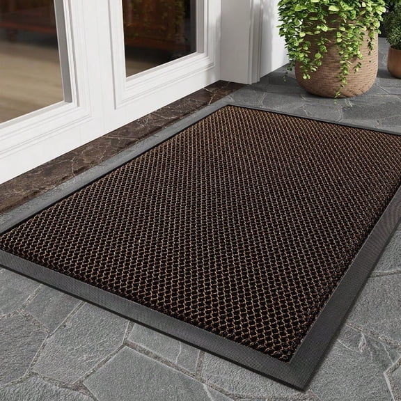 Front Door Mat Outside Entrance Dirt Trapper DoormatEntrance Welcome Matt Durable Heavy Duty Entry Mat Non Slip Rubber Mats For Outside Stain Resist Door Mats For Entryway 24x36 Brown