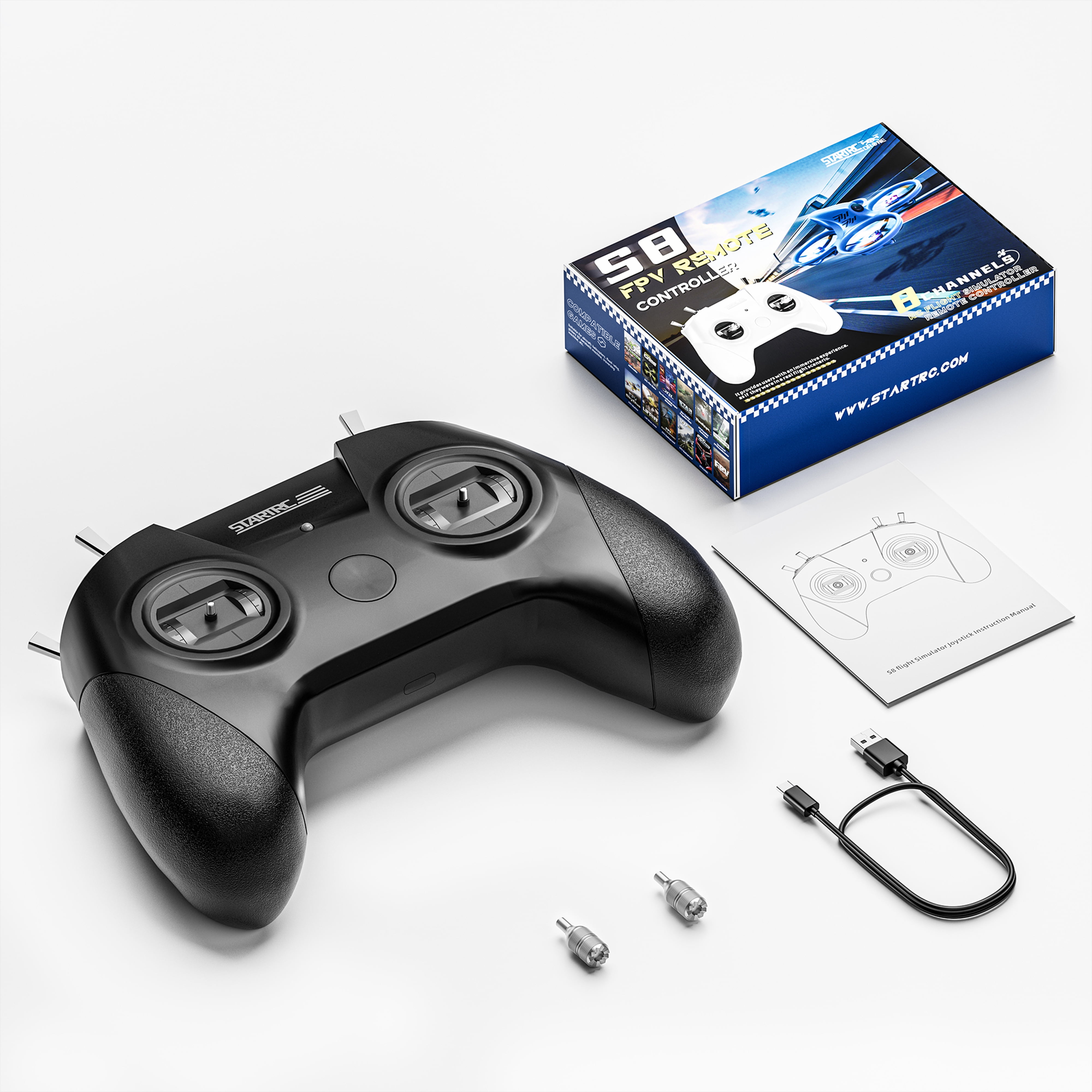 Rechale Ultimate S8 RC Flight Simulator Remote Controller - 8-Channel Black Gamepad Lifelike FPV Drone Training with 14+ Simulator Support, Zero Latency for PC/Mobile