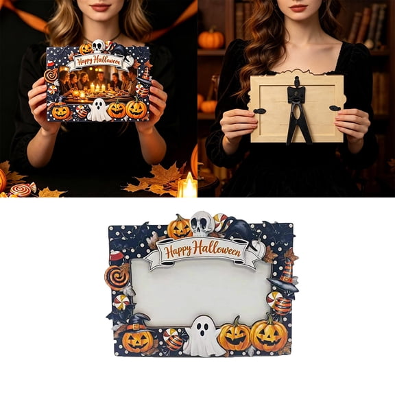 Halloween Decor Wooden Picture Frame Halloween Party Favors Classic Seasonal Pattern Photo Frame Desktop Decorative Frame For Indoor Household Tabletop