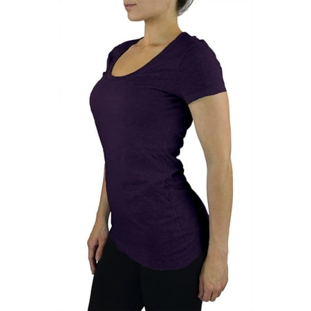 Cotton Workout Shirt Belle Donne- Women's T Shirt Stretchy Scoop Neck Workout Yoga Cotton T-Shirt - Dark Purple/Large ()