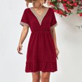 thumbnail image 1 of Robes pour Femmes Été 2024 Surdimensionné Printemps et Col en V Coton et Lin Décontracté Dentelle Manches Courtes Robe 50 % de Réduction Liquidation!, 1 of 7