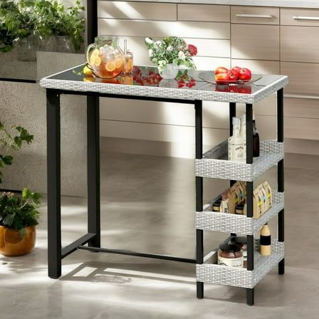 Spaco 43.5 Inch Outdoor Bar Table, Dining Table with Tempered Glass Top for Patio, Garden, Backyard, Gray