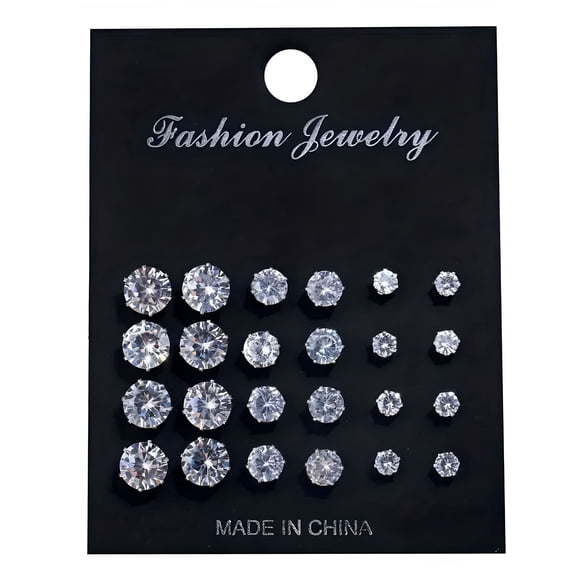 DESIGNICE 12 Pairs Cubic Zirconia Stud Earrings Set, Hypoallergenic
