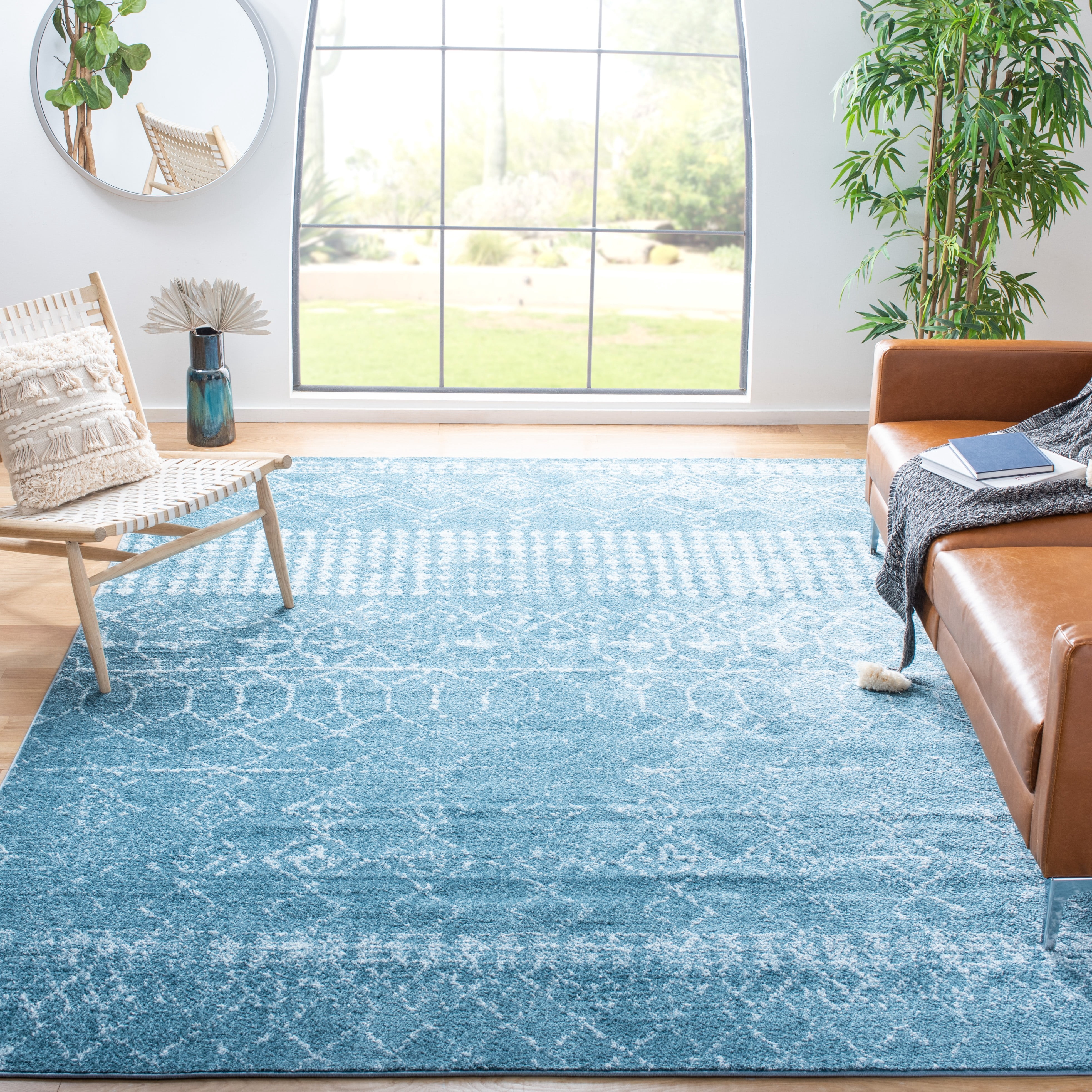 SAFAVIEH Tulum Coriander Oriental Area Rug, Turquoise/Blue, 6'7" x 6'7" Square