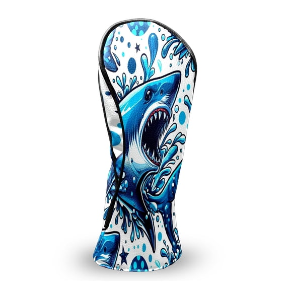 Golf Club Head Covers Blue Sharks Waterproof Leather Golf Head Covers for Men Women Driver Head Cover Fairway Headcover for Golf Lovers