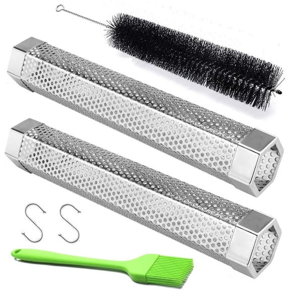 Pellet Smoker Tube, 2 Pack 12'' Stainless Steel BBQ Wood Pellet Tube Smoker, for Cold/Hot Smoking